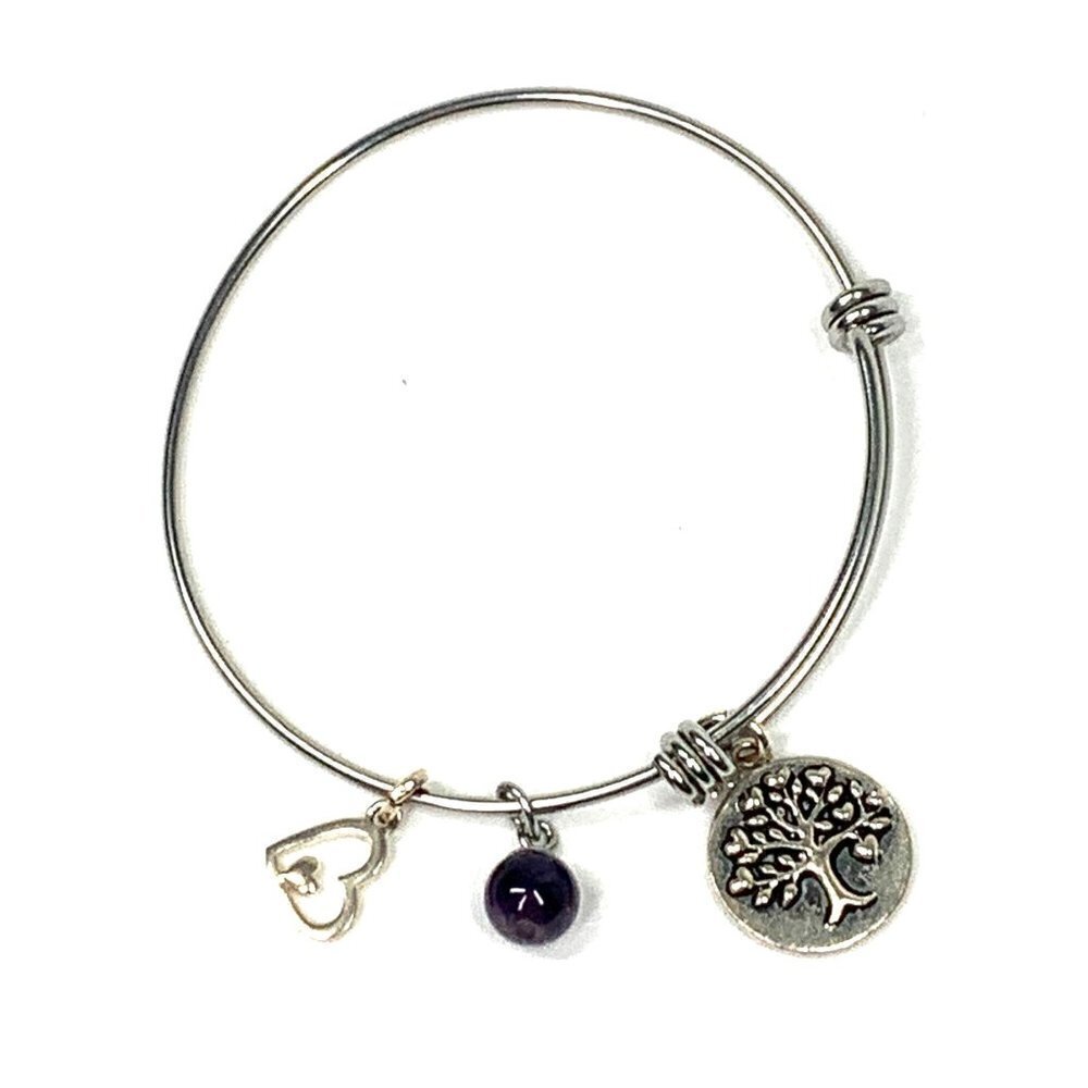 Family Tree Charm Bracelet Silver Finish - Expands 2"- 3.5"